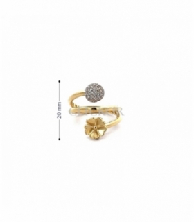 ANILLO ORO BICOLOR 18KT FLOR Y BOLA CIRC