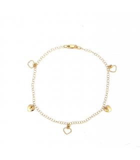 TOBILLERA ORO 18KT CON CORAZONES