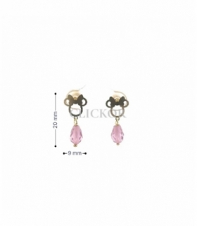 PENDIENTES MINIE MOUSE ORO 18KT PIEDRA ROSA