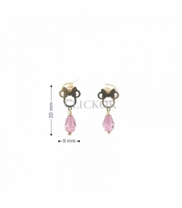 PENDIENTES MINIE MOUSE ORO 18KT PIEDRA ROSA