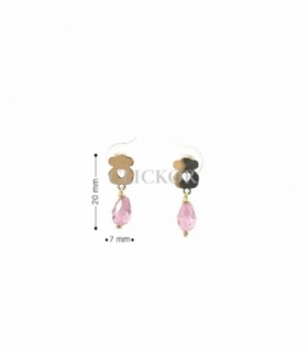 PENDIENTES OSO ORO 18KT CON PIEDRA ROSA
