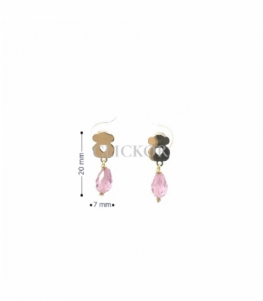PENDIENTES OSO ORO 18KT CON PIEDRA ROSA
