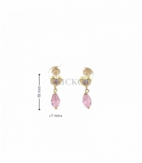 PENDIENTES CORAZON ORO 18KT CIRCONITA Y PIEDRA ROSA