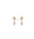 PENDIENTES CORAZON ORO 18KT CIRCONITA Y PIEDRA ROSA